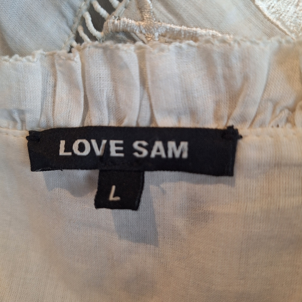 Love Sam Cream And Ice Blue With Lace And Embroidery Spaghetti Strap Midi Dress - Picture 2 of 9